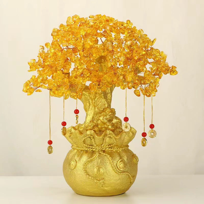 Yellow Crystal Money Tree Fortune Tree Ornament Crystal Ornament Wealth Tree Crystal Tree Home Living Room Opening Gift