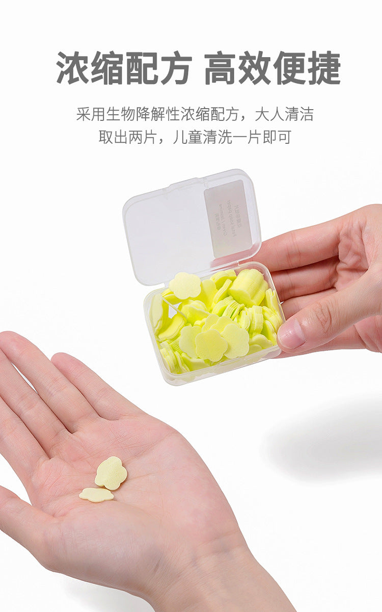 Portable Hand Washing Tablets Soap Paper for Students and Children, Disposable Travel Mini Petal Soap Tablets Boxed