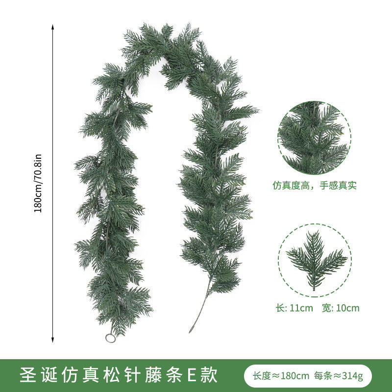 Artificial Pine and Cypress Wreath PE Encrypted Christmas Vine Artificial Christmas Tree Vine Leaves Pine Needles Door Hanging Christmas Decorations