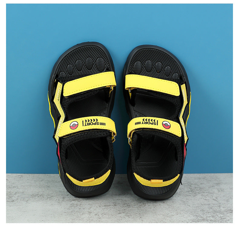 Boys' Fashion Sandals Summer New Children's Velcro Big Kids Student Sports Soft Sole Beach Shoes Non-Slip