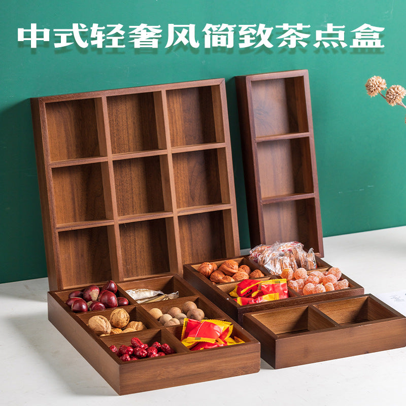 New Style Tea Brewing Tray with Four, Six, and Nine Grids for Fruit and Snacks, Bamboo Wooden Tray for Dried Fruits
