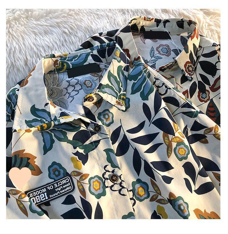 American Style Full Print Design Niche Shirt for Men and Women Summer Hong Kong Style Simple Loose College Style Couple Short Sleeve Trendy