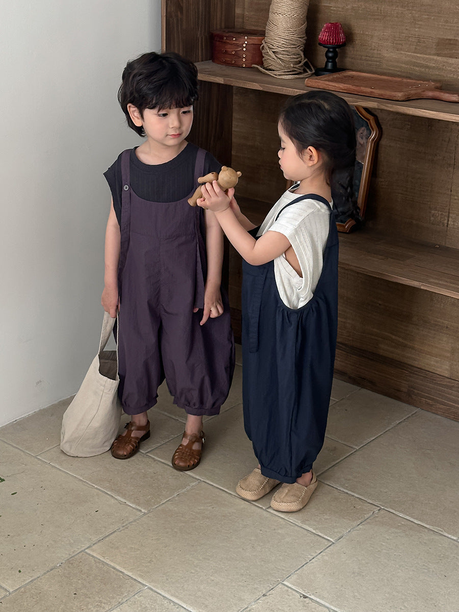 Jiaye Children's Products2025Children's Summer Thin Solid Color Cotton Overalls Boys and Girls Loose Stylish Lantern Pants