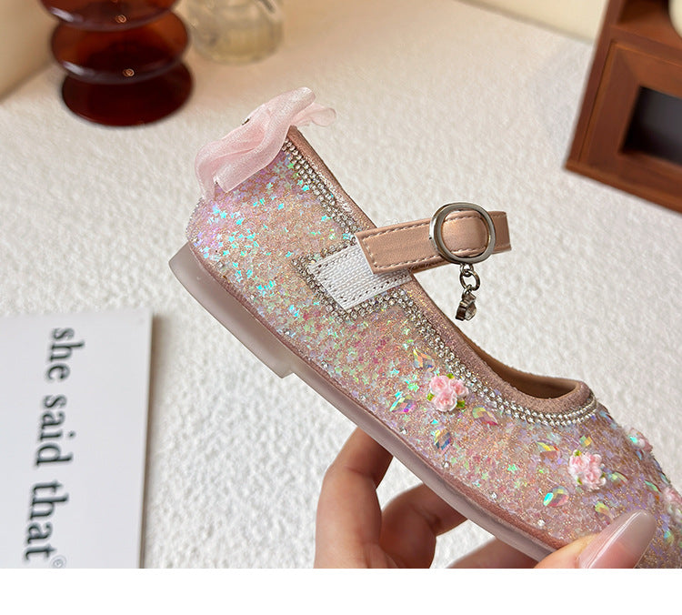 Princess shoes for girls2025Spring New Children's Crystal Shoes for Girls, Soft Sole Leather Shoes to Match Dresses, Spring Edition
