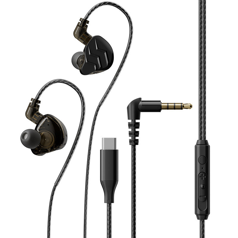 Cross-border new in-ear sports headphones with interchangeable cables, plug-in gaming style HIFI Dynamic Wired Earphones for Mobile Phones