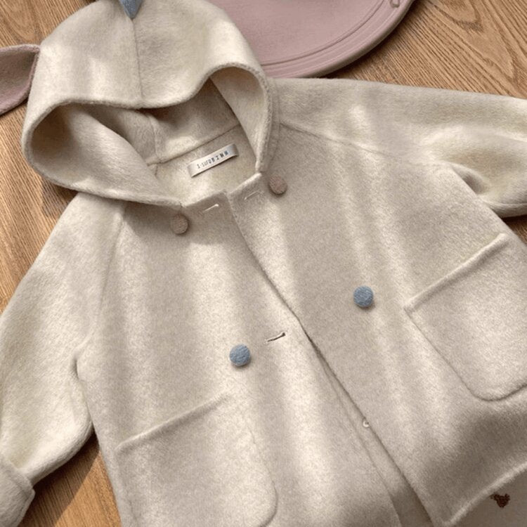 Girls' Wool Coat with Fleece Lining and Thickened2024Autumn and Winter New Cute Baby Girl Stylish Korean Children's Clothing Wool Coat