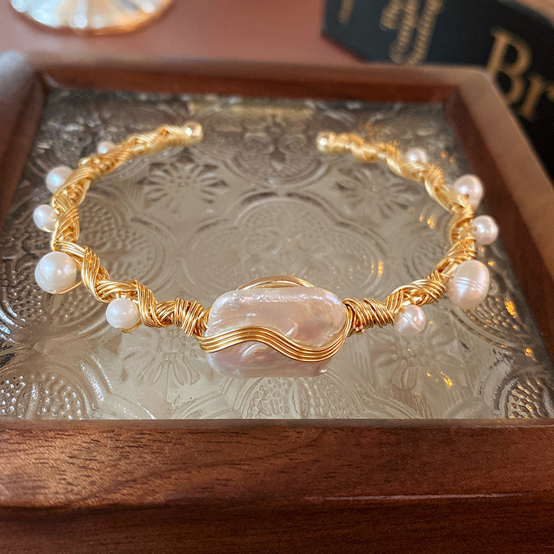 Baroque Pearl Wrap Open Bracelet Fashionable Light Luxury Elegant High-end Bracelet New Style Hand Jewelry Wholesale