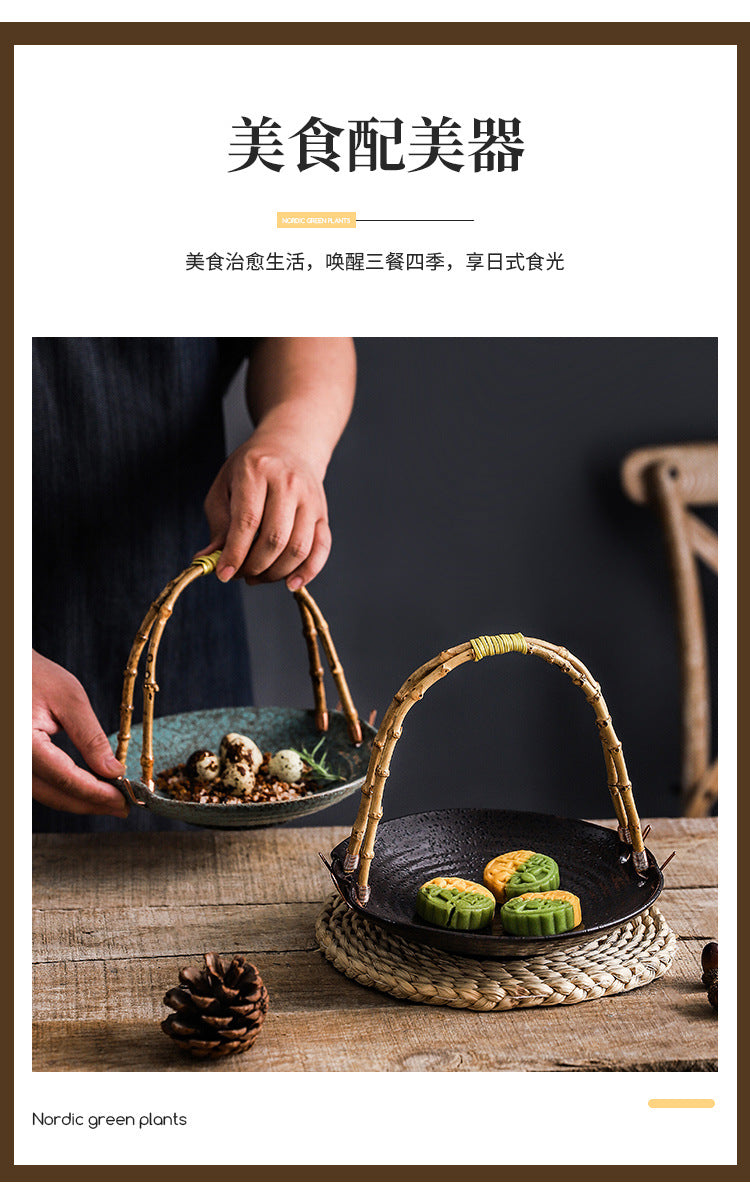 Creative Ceramic Dish Plate Handheld Basket Hotel Specialty Plate Fruit Plate Nut Plate Restaurant Ceramic Plate Display Plate