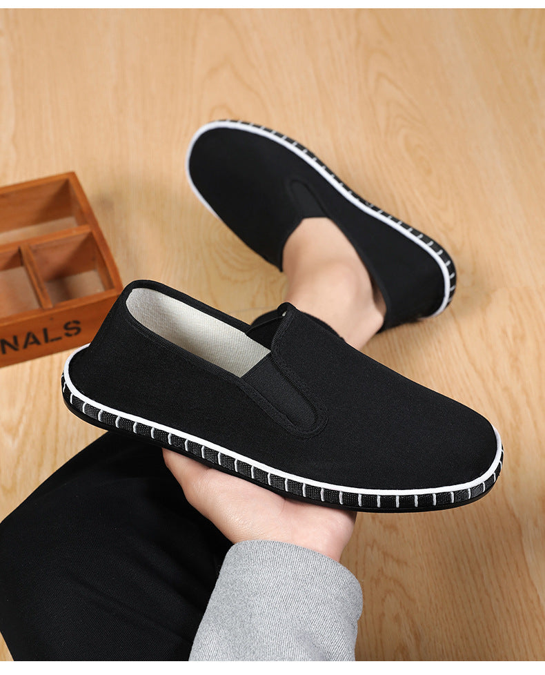Old Beijing Cloth Shoes for Men, Spring New Breathable Comfortable Handmade Traditional Thousand-Layer Men's Cloth Shoes, Slip-On Lightweight Wear-Resistant
