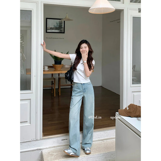 DUOXINIU/Duo Xi Niu/DaLin Summer Thin Jeans for Women, Slim Fit Scimitar Pants, Loose Fit, Leg-Lengthening
