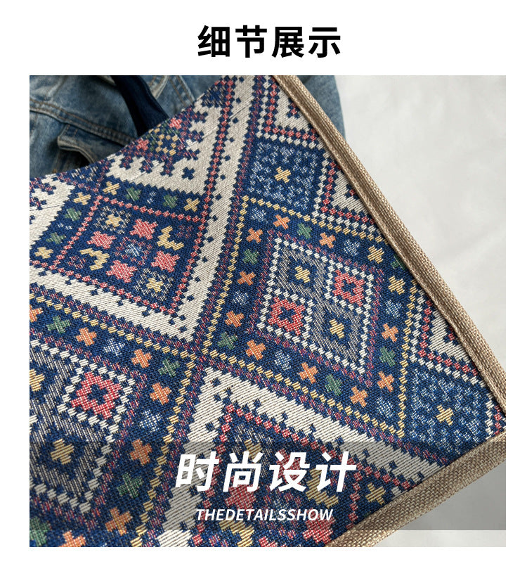 Large Capacity Commuter Bag Women2023New Fashion Single Shoulder Tote Bag Ethnic Style Student Handbag Class Bag Trendy