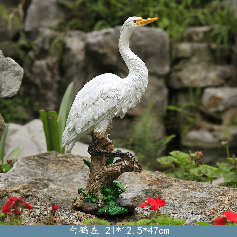 Outdoor Garden Imitation White Egret Fiberglass Ornament Home Courtyard Pool Rockery Resin Sculpture Floor Decoration