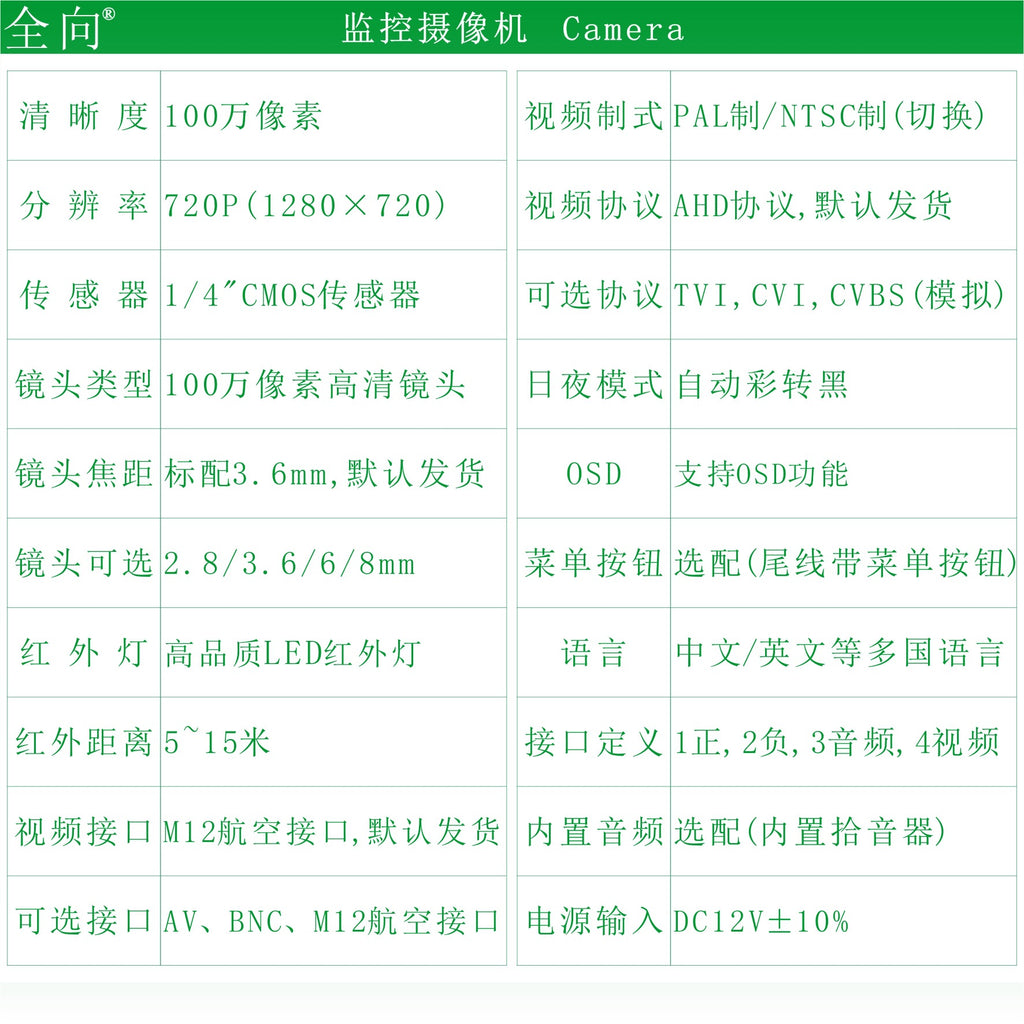 车载摄像头 100万红外监控 720P AHD/TVI/CVI vehicle Car camera