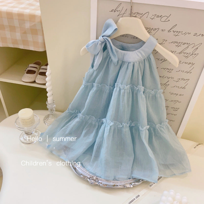 Little Salted Lemon baby Summer New Dress2025Girls' Embroidered Flower Bud Dress Stylish Baby Girl Tank Dress Trendy