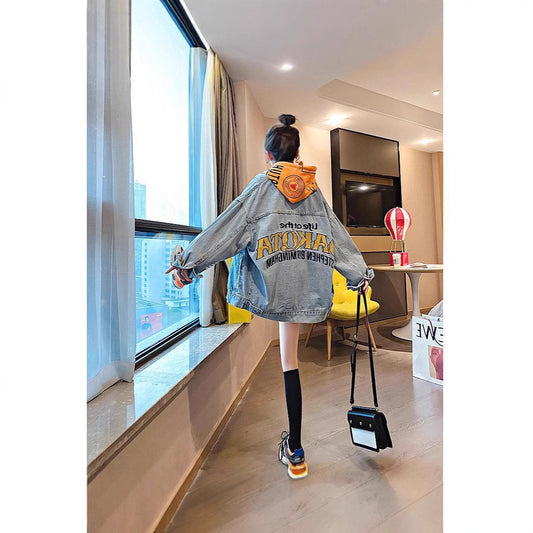 Amazon New Loose Denim Jacket for Women bf Embroidered Plus Size Cardigan Jacket Trendy Denim Jacket