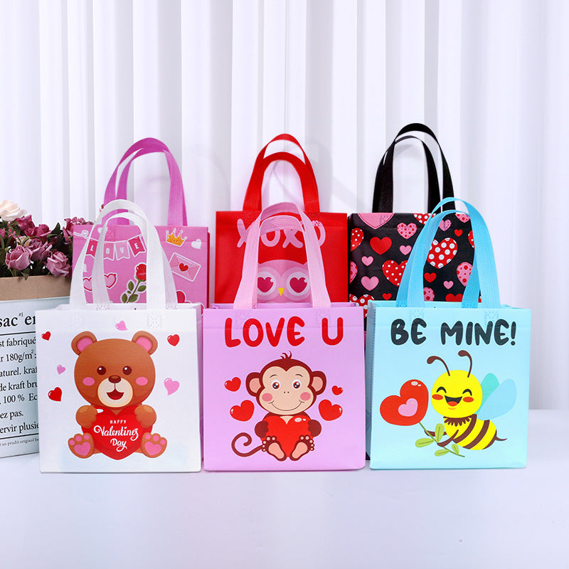 Valentine's Day Gift Bag Advertising Shopping Bag Laminated Waterproof Handbag Color Printing LOGO Versatile Wholesale Non-Woven Bags