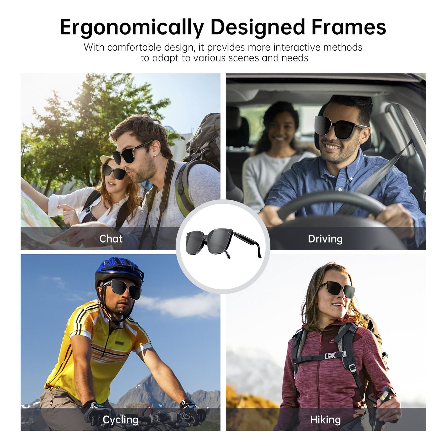 Cross-border Smart Glasses Unisex Bluetooth Sports Sunglasses Listening to Music Calling Headphones Transparent Replacement Lenses1009