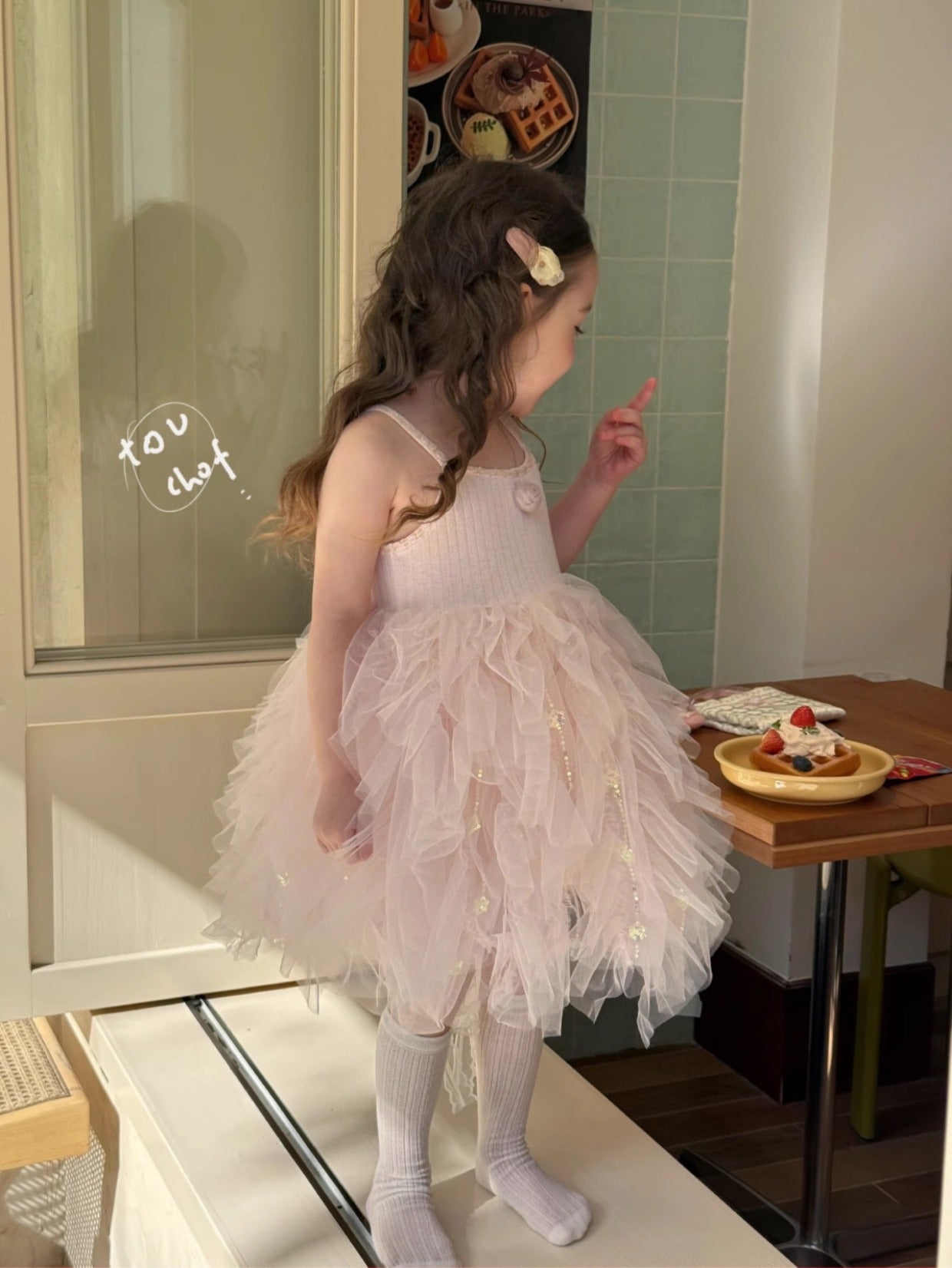 Girls Korean Style Cotton Strap Floral Mesh Princess Dress