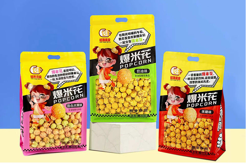Prosperous to All Families408Gram Bagged Popcorn Caramel Flavor Cream Flavor Mixed Fruit Flavor Snacks Puff Pastry
