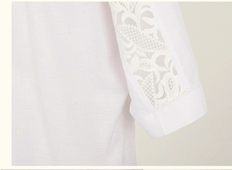 Foreign Trade Southeast Asia Plus Size Fat MM Chiffon Blouse Lace Blouse Loose Five-Quarter Sleeve Short Sleeve Shirt Southeast Asian Style