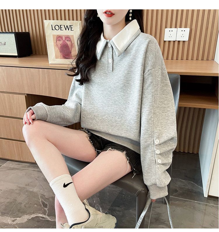 Contrast Color polo Women's Spring and Autumn Thin Sweatshirt2025New Loose Fit Short Design Top for Petite Figures