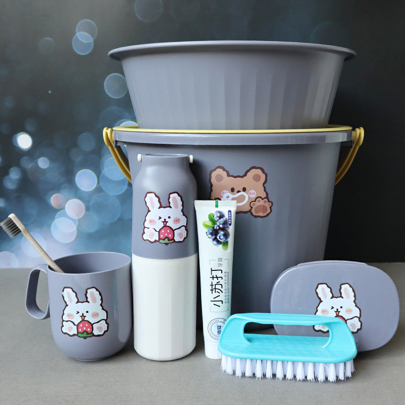 Back-to-School Season Toiletries Set Washbasin Bucket Tooth Cup Soap Dish Shoe Brush for Male and Female Students Dormitory11Set