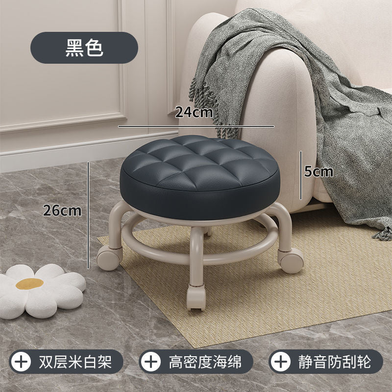 Universal Wheel Small Stool with Wheels, Low Stool for Home, Shoe Changing Stool, Living Room Children's Round Stool with Wheels, Silent Wheels