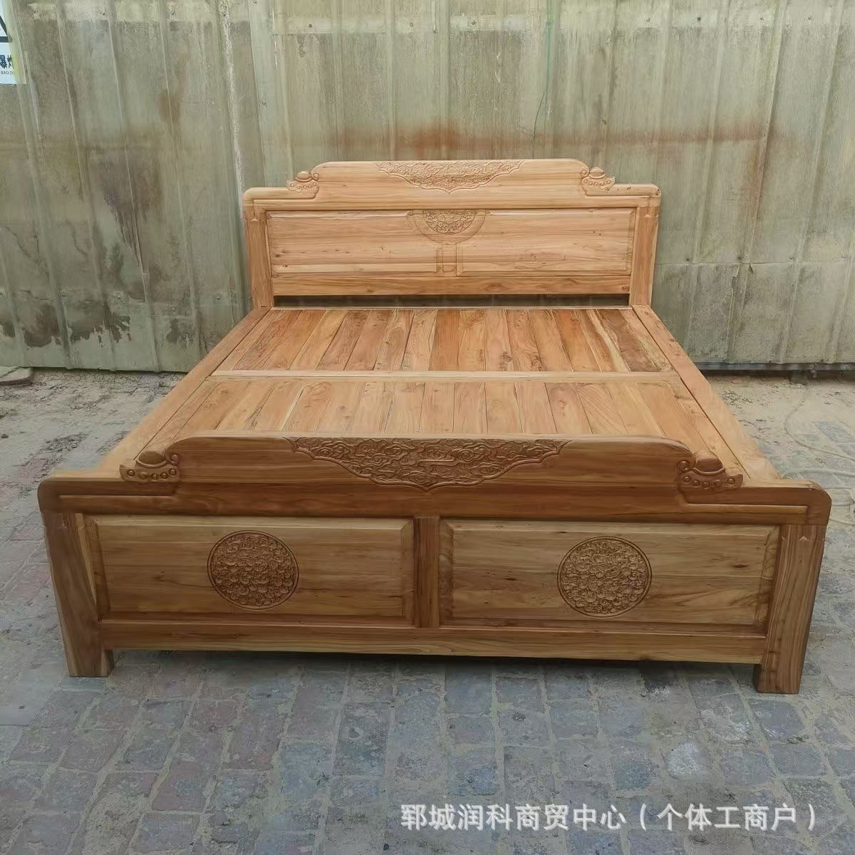 Old Elm Solid Wood Bed Modern Simple Bed Homestay Internet Celebrity Rental Dormitory Falcon Rivet Tatami Hard Board Bed
