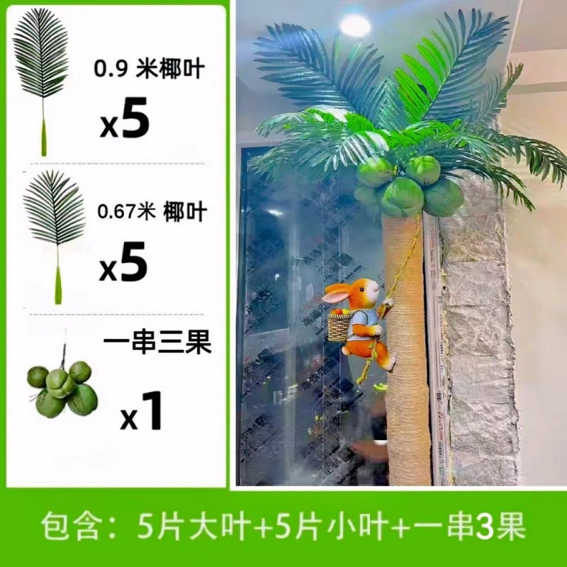 Artificial Coconut Tree Real Green Plant Coconut Fruit Leaves Pipe Decoration Sewer Cover Indoor Beautification Balcony Artificial Landscape