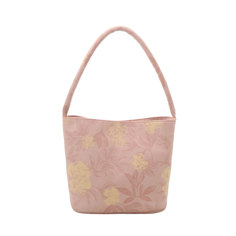 Lady's New Chinese Style Starlight Dream Tote Bag Black Shoulder Bag Embroidered Flower Vintage Handbag