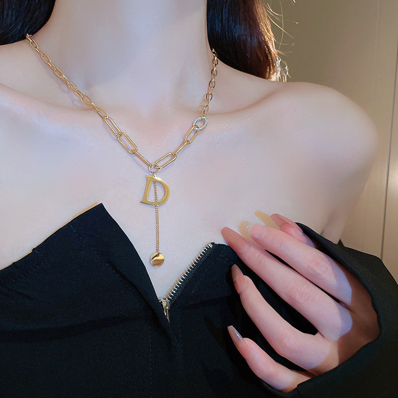 18K Real Gold Plated Moon Heart Pendant Necklace Simple Versatile Elegant Collarbone Chain Light Luxury High-End Necklace