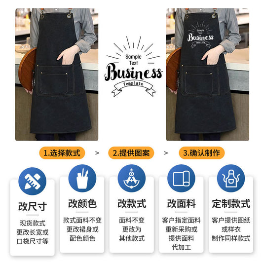 Factory Waterproof Canvas Apron Custom Printed Catering Kitchen Workwear Dirt-resistant Cross-border Advertising Foreign Trade Wholesale