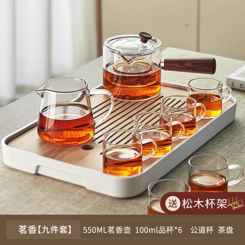 High Temperature Resistant Glass Filter Teapot Health Pot Side Wooden Handle Anti-scalding Teapot Tea Maker Flower Teapot Tea Set