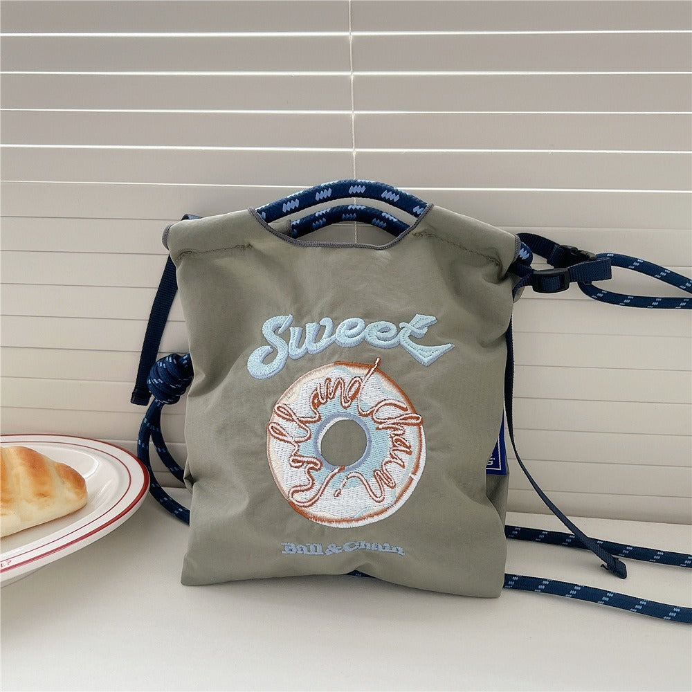 Japanese Style BallChain Same Style Eco-Friendly Embroidered Shopping Bag Nylon Fabric Floral Handheld Niche Fashion Shopping Bag