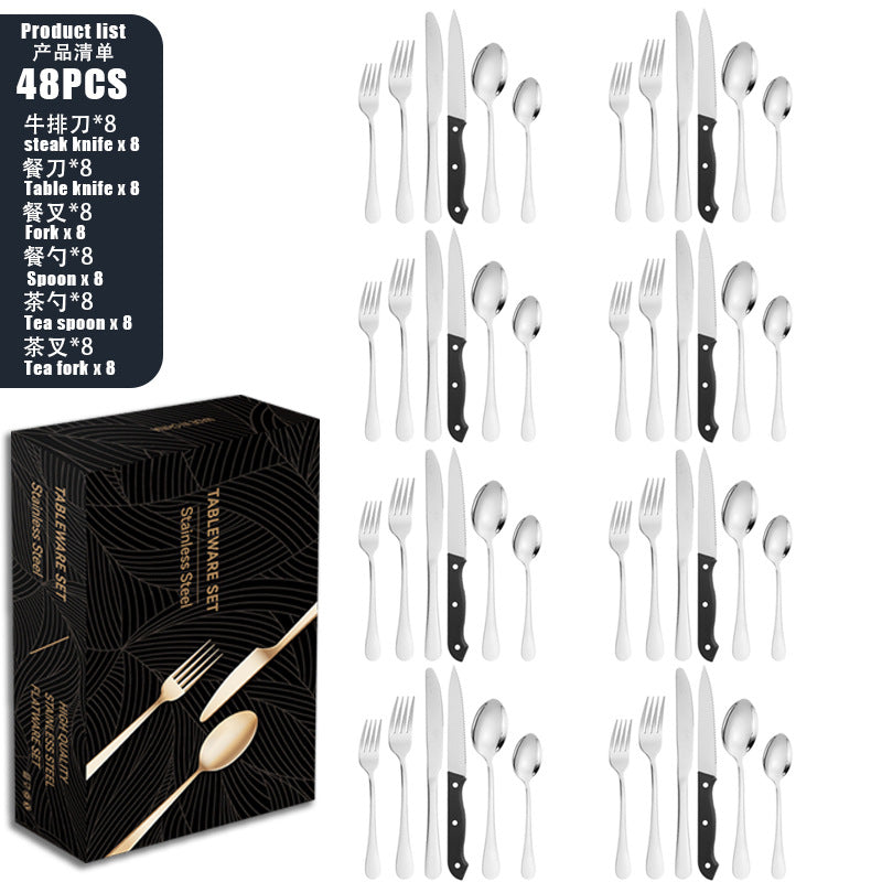 Tableware set Stainless Steel Tableware Set8Set of Cutlery, Fork, and Spoon for One Person48Set of Steak Knives in Color Box