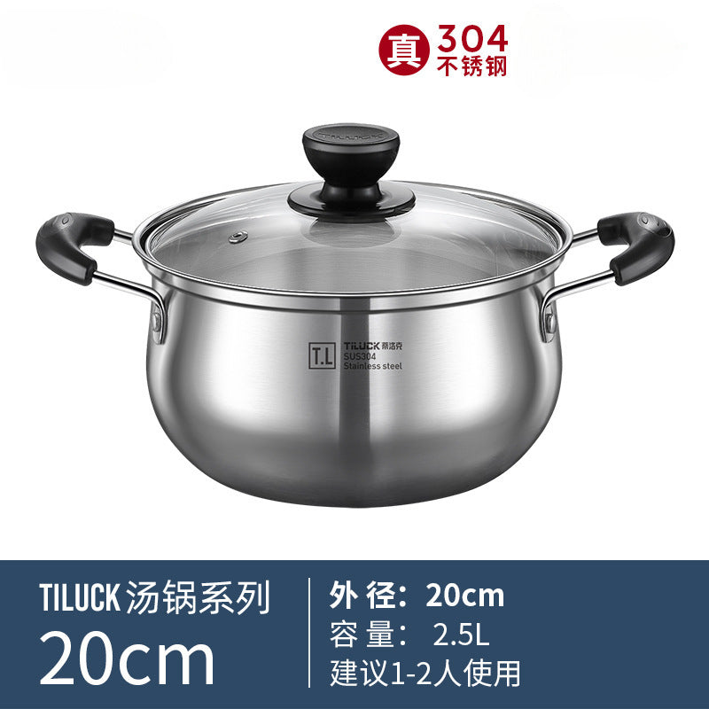 304Stainless Steel Soup Pot for Home Use, Non-Coated Instant Noodle Pot, Double Ear Small Pot, Steamer, Special for Gas and Induction Cookers