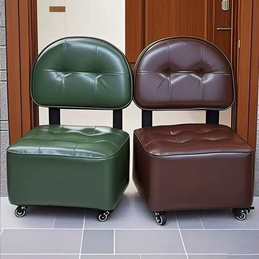 Home Small Stool Living Room Rocking Chair Solid Wood Backrest Rotating Caster Low Stool Entrance Shoe Changing Stool Foot Washing Stool with Wheels