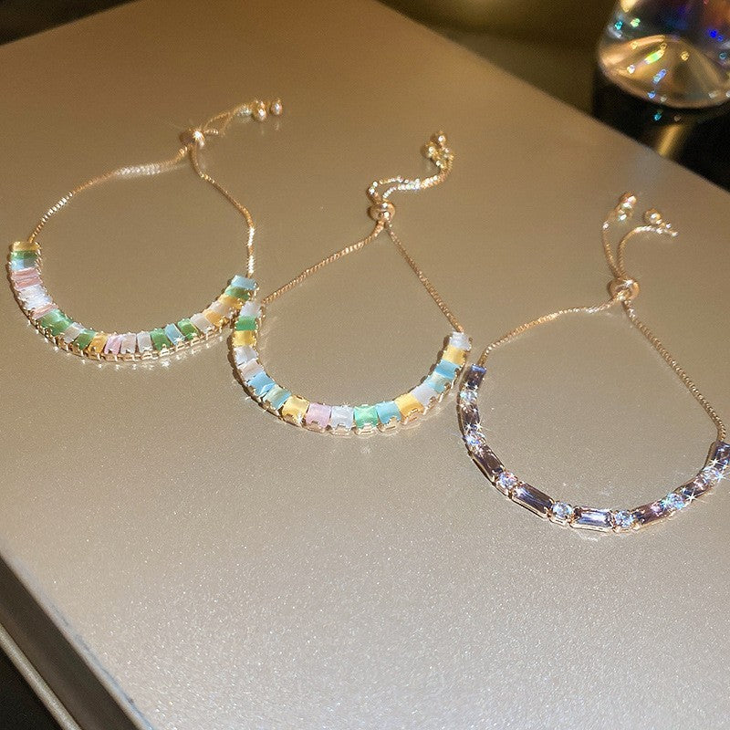 Xiaohongshu Same Style Hot-Selling Zircon Bracelet Light Luxury Niche Exquisite High-End Feel Adjustable Pull Jewelry for Women