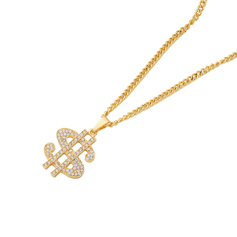 Factory Direct Supply Exquisite Fashion Necklace Imitation Dollar Sign Diamond-Encrusted Jewelry Pendant In Stock Wholesale Luxury