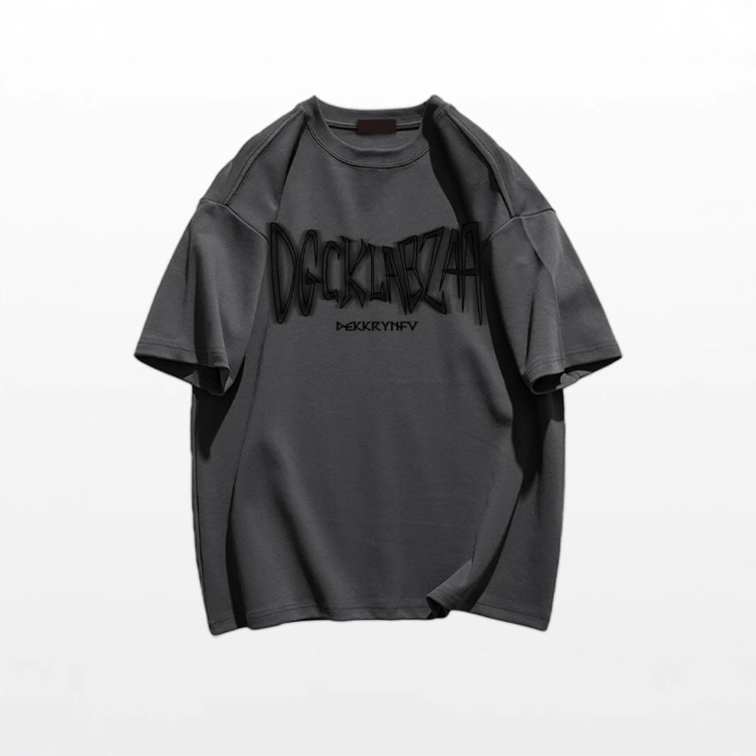 Heavy Cotton Wine Red Short Sleeve t Men's Summer T-shirt2025New American High Street Style T Loose Casual T-Shirt