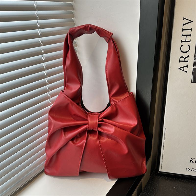 Korean Style Casual Underarm Women's Bag2025New Simple Bowknot Design Tote Bag Simple Handheld Shoulder Bag