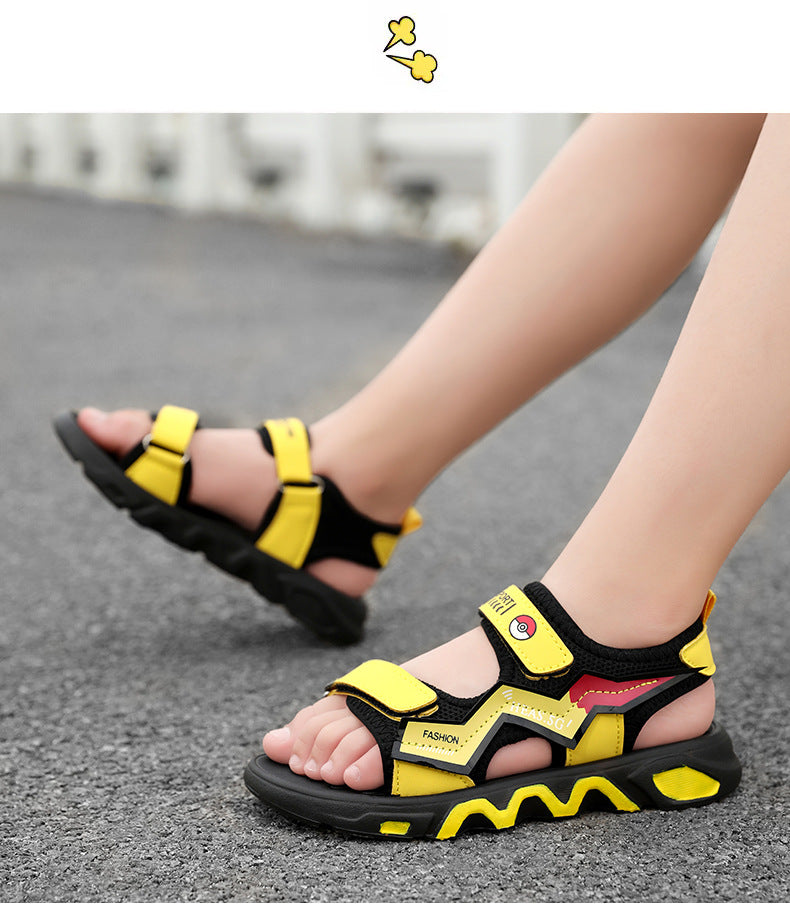 Boys' Fashion Sandals Summer New Children's Velcro Big Kids Student Sports Soft Sole Beach Shoes Non-Slip