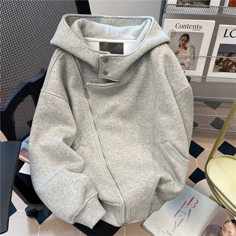 Korean Style Embroidered Hooded Cardigan Couple's Jacket for Men and Women Spring and Autumn Loose Design Versatile Zipper Sweatshirt Trendy