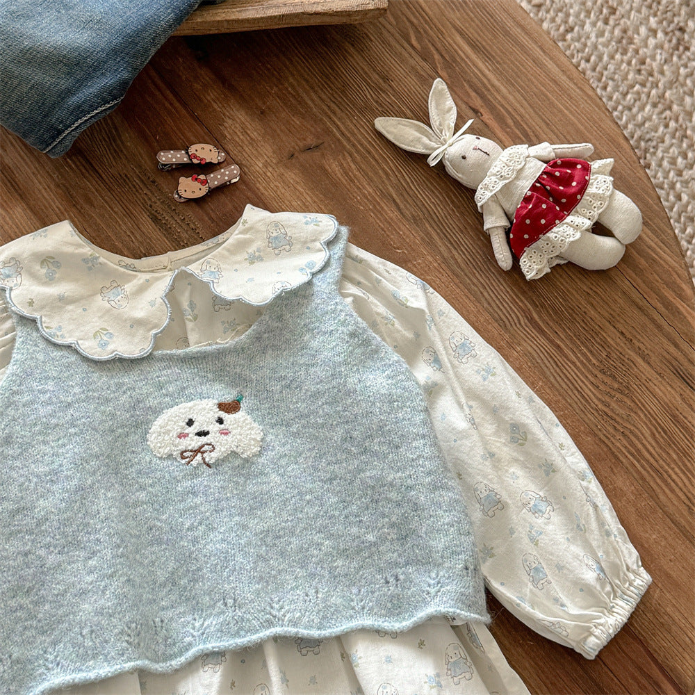 Sweet Little Girl Autumn Outfit New Style Baby Girl Autumn Korean Style Top Two-Piece Set Children's Autumn Clothing