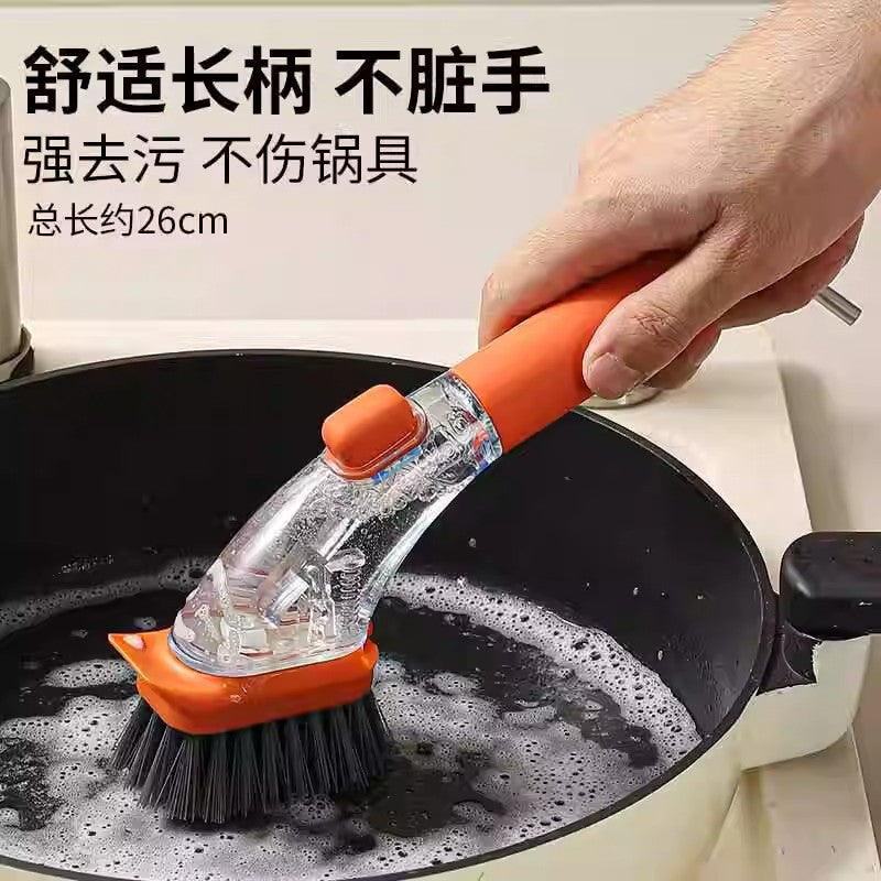 Household Kitchen Pot Scrubber Magic Tool Splash-Proof Pot Brush Multi-Functional Dormitory Kitchen Brush Press Cleaner Integrated Brush