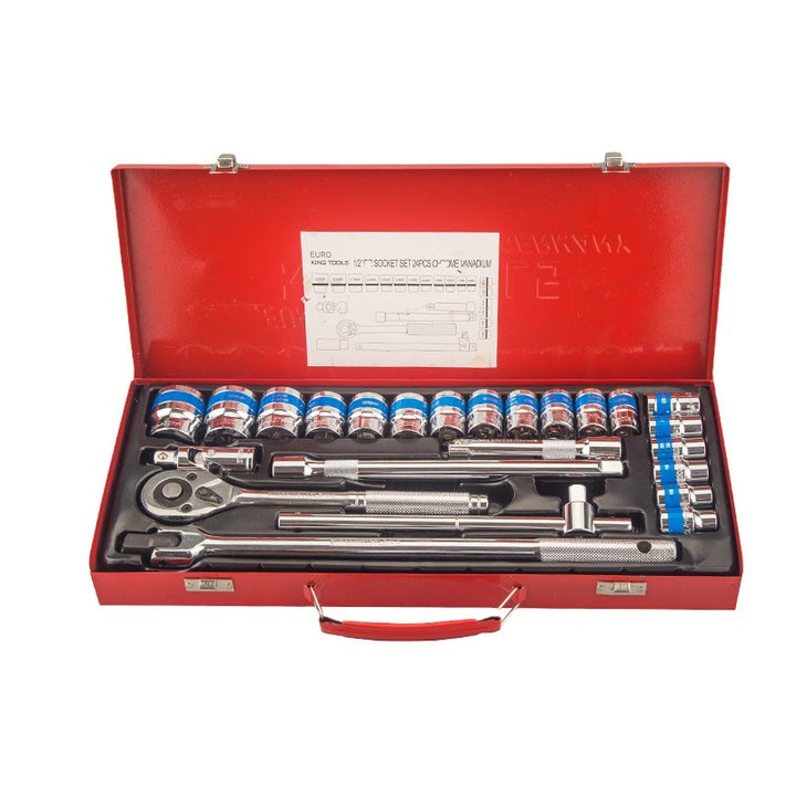 24 pc Mechanical Socket Wrench Set – 10-32 mm Hex 12-Point Mirror & Matte Dual-Color Sockets