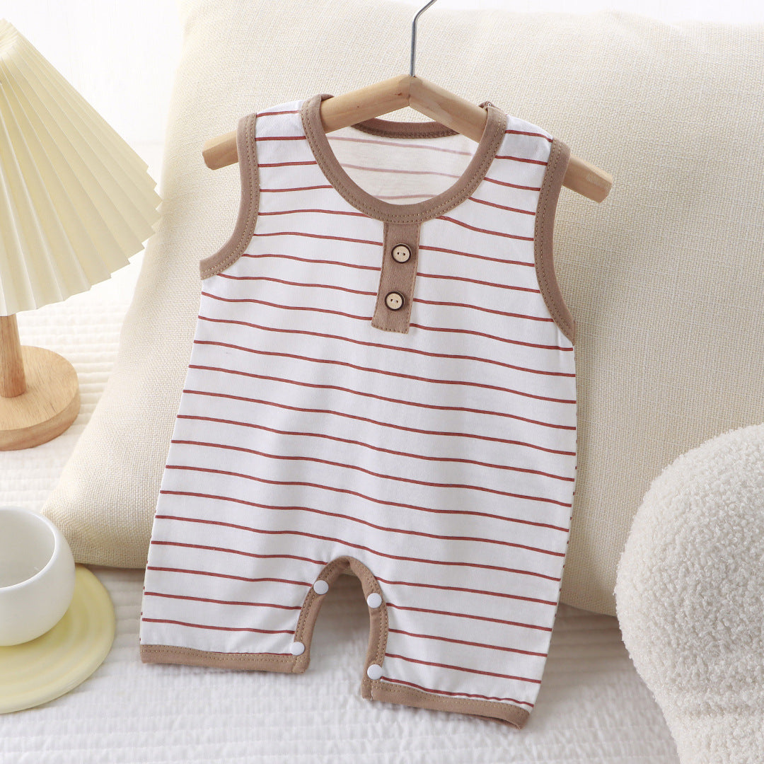 Summer New Baby Romper for Boys and Girls, Thin Cotton Sleeveless Jumpsuit Newborn Striped Vest Romper