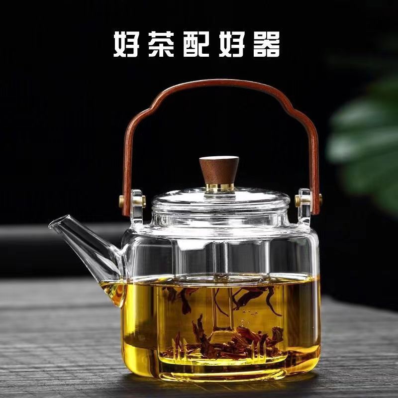 Transparent Black Handle Teapot for Tea Brewing, Glass Kettle for Boiling Water, Tea Brewing Pot for Electric Ceramic Stove, Charcoal Stove Tea Brewing Pot