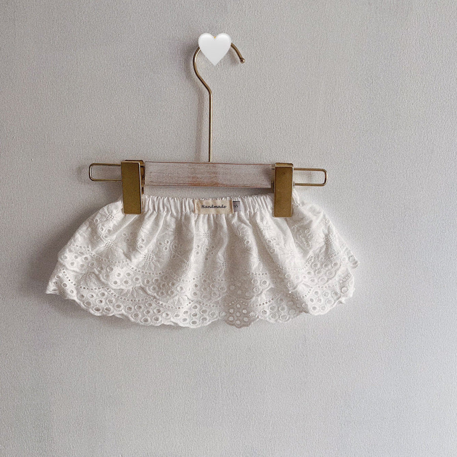 Korean Baby Layered Short Skirt with Lace Trim, Girls' Versatile Apron, French Retro Style, Stylish Ultra Short Cotton Skirt for Children
