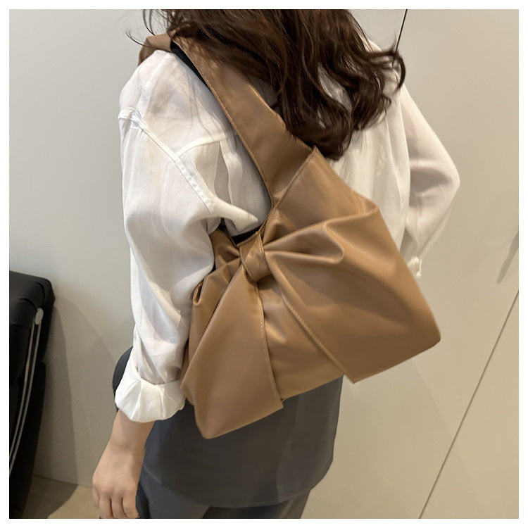 Korean Style Casual Underarm Women's Bag2025New Simple Bowknot Design Tote Bag Simple Handheld Shoulder Bag